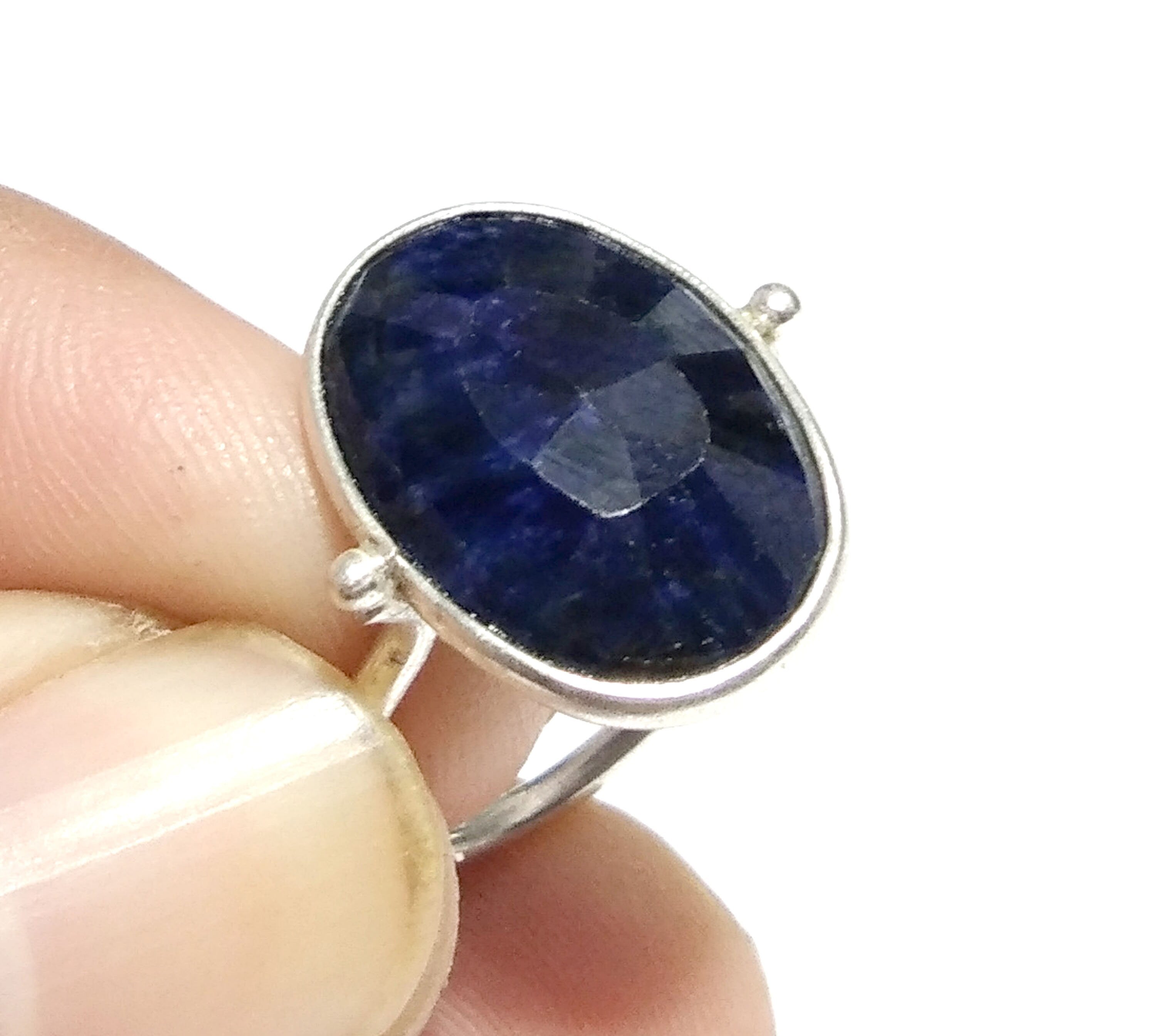Blue Sapphire Stone Ring, 925 Solid Starling Silver Ring, Stone Size 13x18mm Natural Blue Sapphire Checker Cut Stone Ring, Gift Wedding Ring